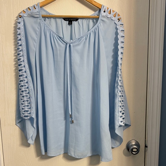 Zac & Rachel Tops - Zac & Rachel Sky Blue Blouse with Cut-Out Sleeves